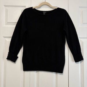 Old Money 100% Cashmere Women's Black Pullover Sweater 3/4 Sleeve Quiet Luxury